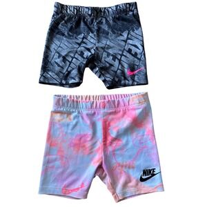 Nike Kids Bike Shorts 2 Pack Pink Orange Tie Dye Black Grey Graphic  3T